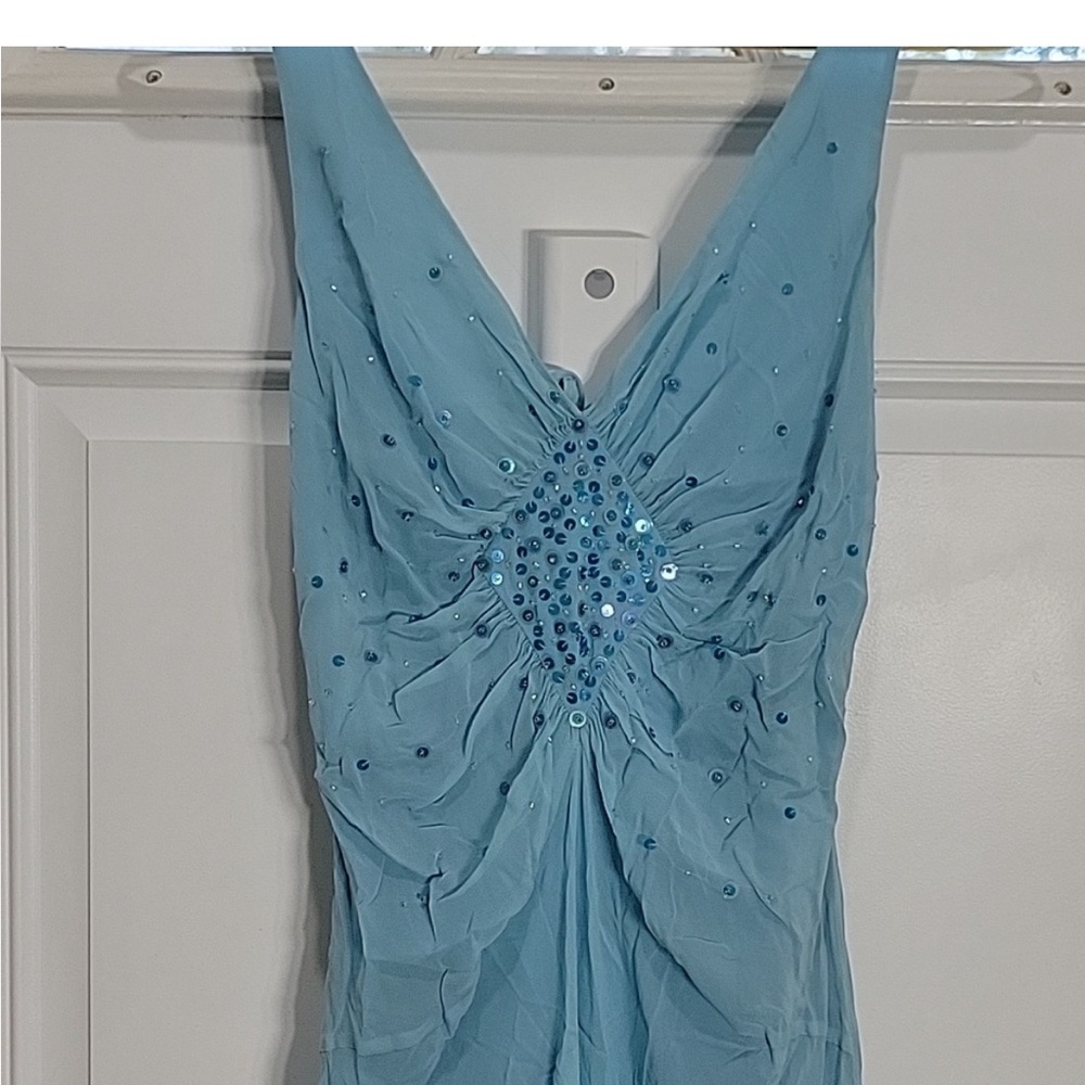 Silk beaded chiffon Light Blue Dress with Sequins